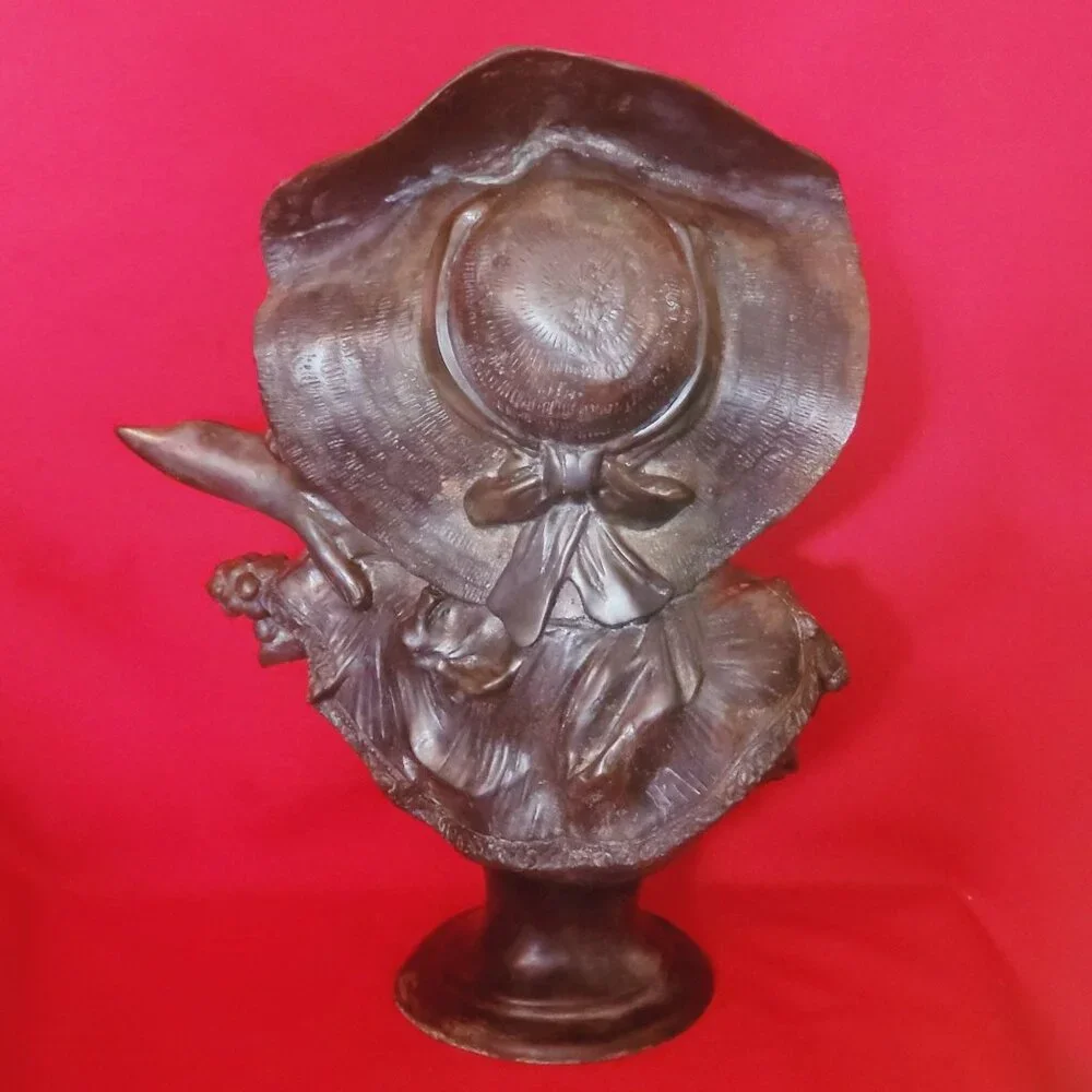 Maitland Smith Large Metal Brass Bust Lady of the Grapes Sculpture 14 Inches Tal